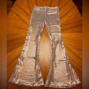 Handmade Sequin Flare Pants, Pink Bronze Crystal by Unicorny Official